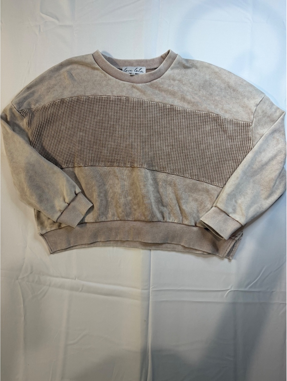 Love Lola Beige and Brown Textured Panel Sweatshirt